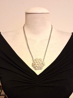 True Vintage Handmade Faux Pearl Pendant Silver Plated Necklace VTG Jewelry